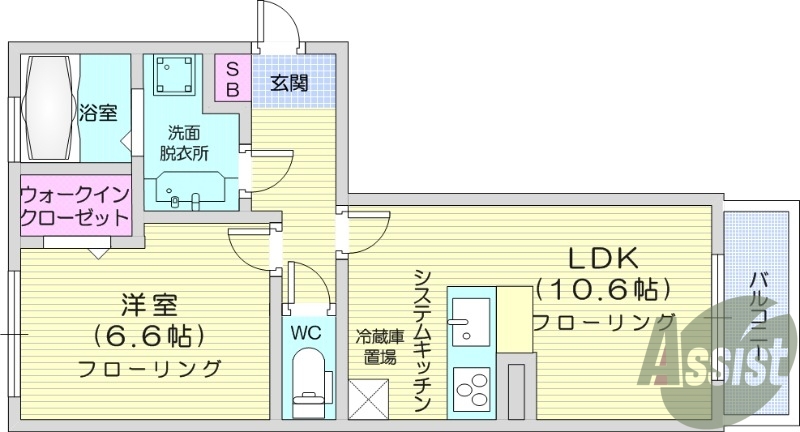 1LDK、オール電化、ペット可、宅配ボックス