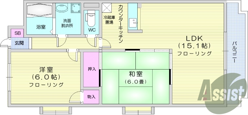 2LDK、バストイレ別、追焚機能、温水洗浄便座、独立洗面台