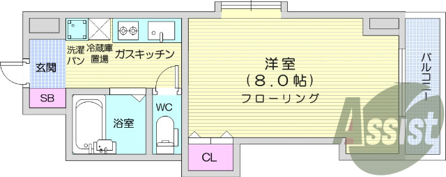 １K、バス・トイレ別、ウォシュレット付きトイレ。