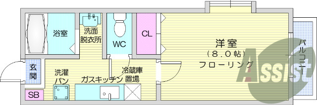 1K、フローリング、バストイレ別、独立洗面