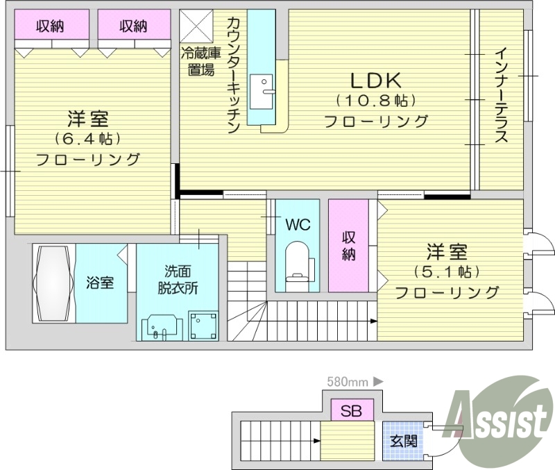 2LDK、カウンターキッチン、ペット相談
