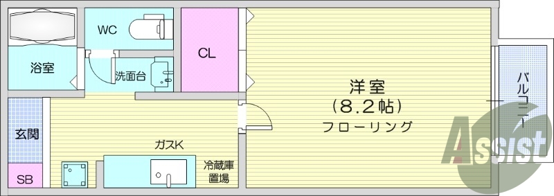 1K、バストイレ別、バルコニー、温水洗浄便座