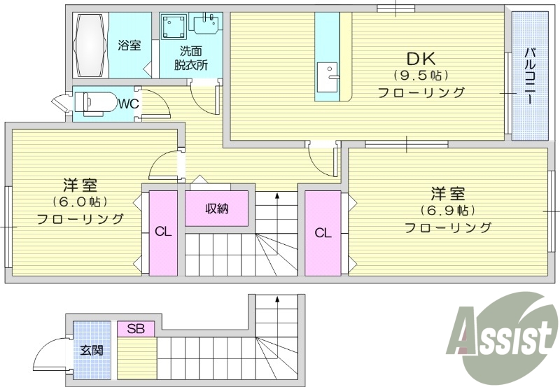 2DK、オール電化、インターネット使用料無料、