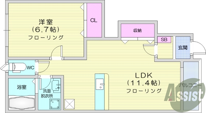 1LDK、浴室乾燥機、モニター付きインターホン。