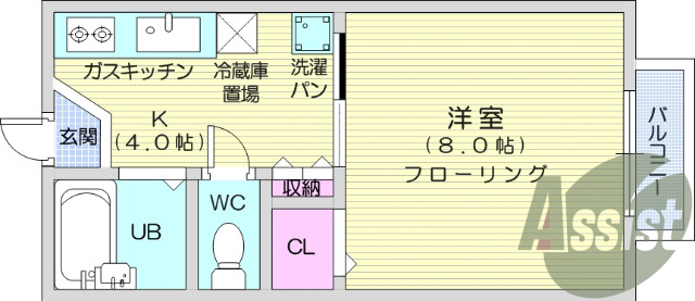フローリング、都市ガス、エアコン、室内洗濯機置き場あり