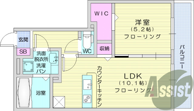1LDK、エアコン、バストイレ別、ウォークインクローゼット