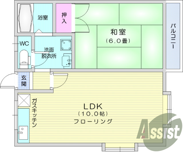 １LDK、バルコニー、フローリング、エアコン