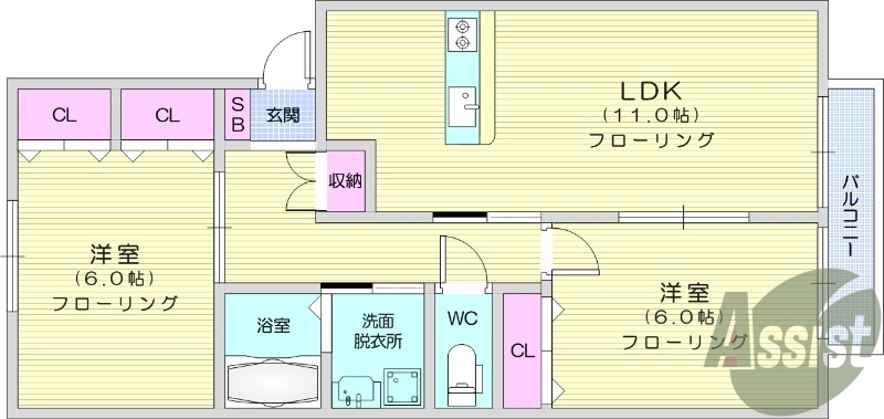 3DK、エアコン、モニター付きインターホン、追炊き