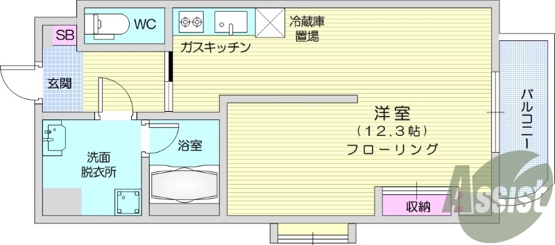 １K、エアコン、システムキッチン、オートロック