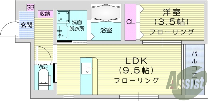 1LDK、エアコン、室内洗濯機置場、トイレ浴室別、収納