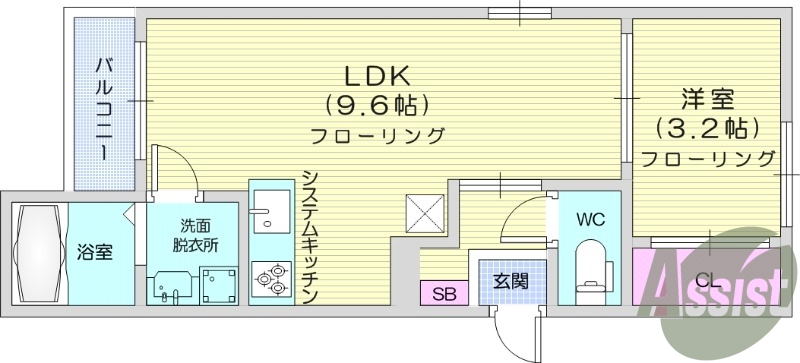 1LDK、インターネット無料、オートロック、浴室乾燥、