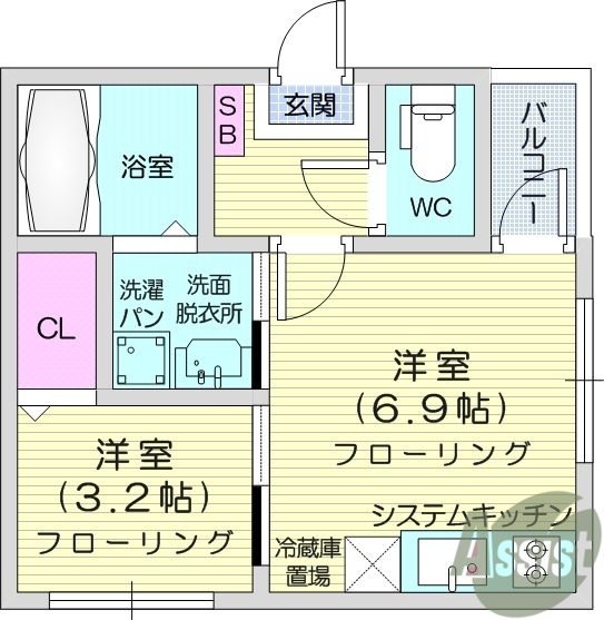 1DK、ネット無料、浴室乾燥、追い焚き、オートロック