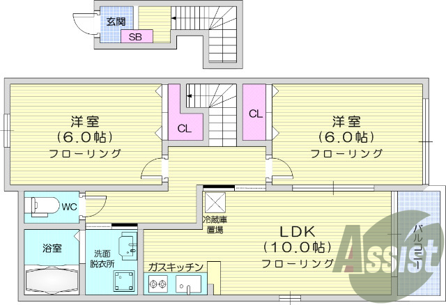 ２LDK、モニター付きインターホン、ウォシュレット