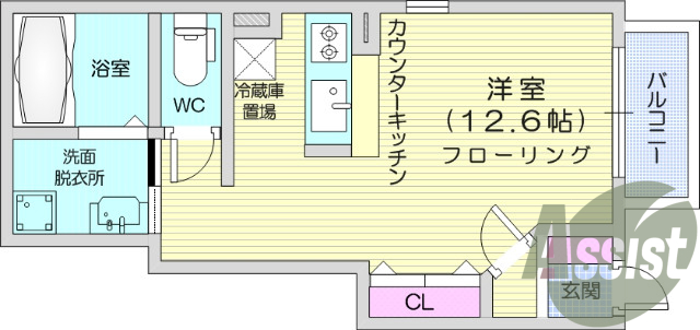 1K、エアコン、バストイレ別、モニター付きインターホン