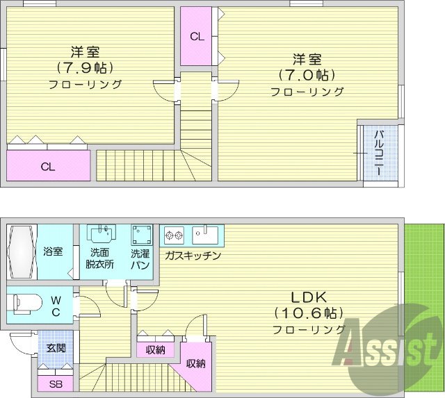 2LDK、角部屋、モニター付きインターホン、バストイレ別