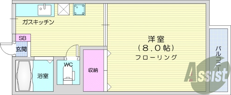 1K、バストイレ別、モニタ付インターホン