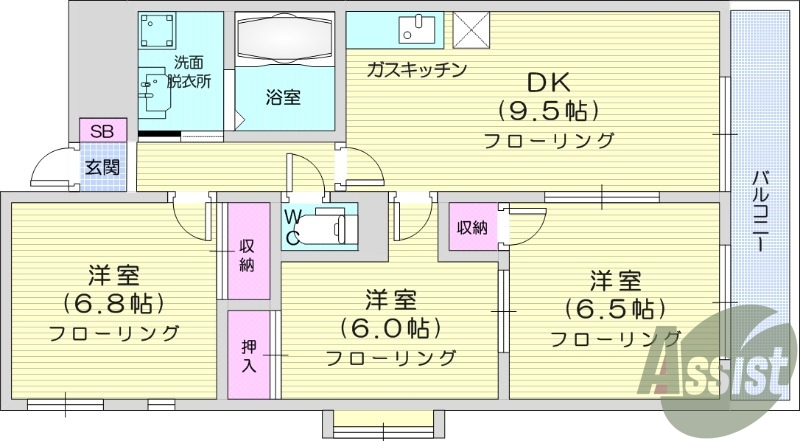 3DK・シャンプードレッサー・収納スペース