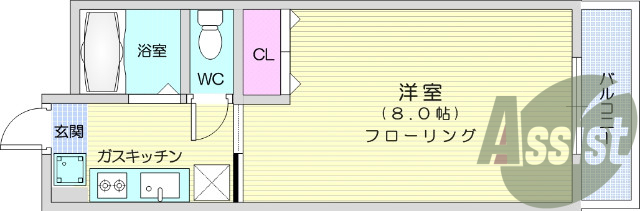 1K、フローリング、バストイレ別、温水洗浄便座機能