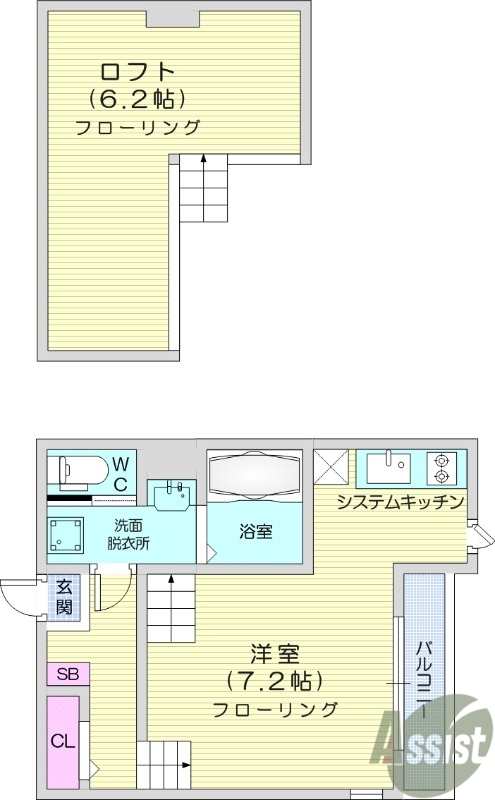 1K、ロフト、浴室乾燥機、ネット使用料、バルコニー。