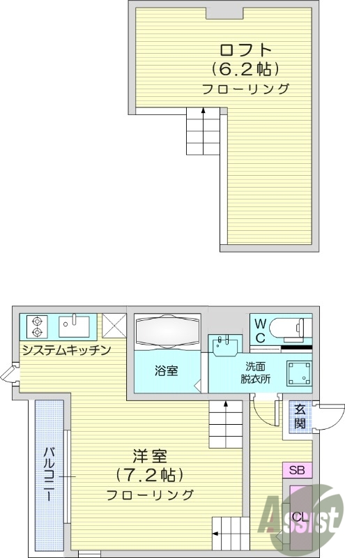 1K、ロフト、浴室乾燥機、ネット使用料、バルコニー。