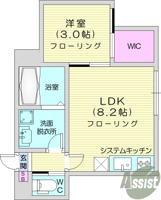 1LDK、浴室乾燥機、追い焚き給湯、都市ガス、オートロック