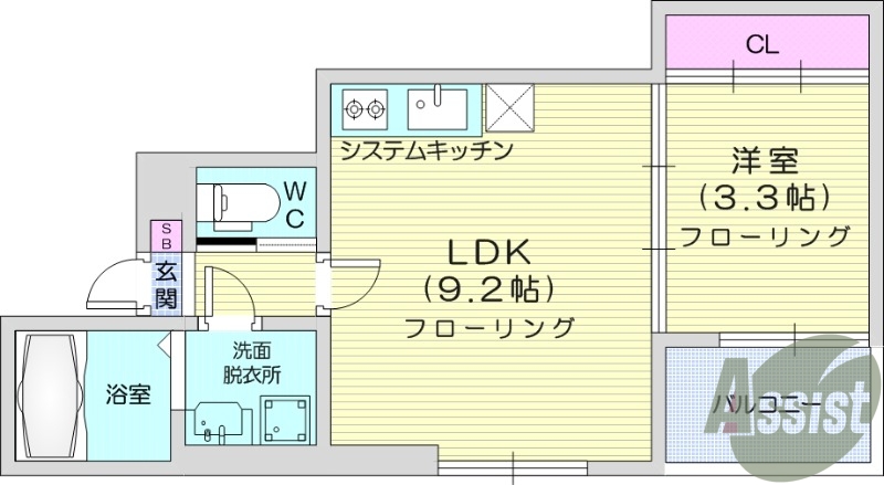 1LDK、浴室乾燥機、追い焚き給湯、都市ガス、オートロック