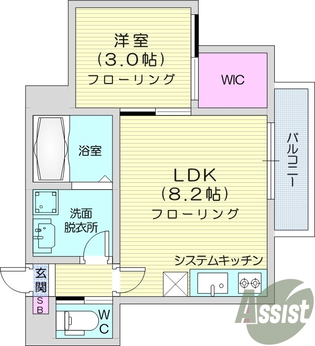 1LDK、浴室乾燥機、追い焚き給湯、都市ガス、オートロック