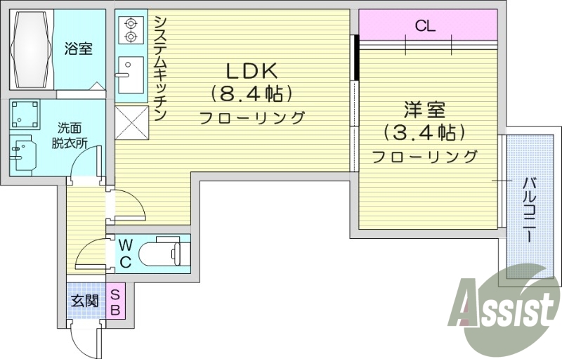 1LDK、浴室乾燥機、追い焚き給湯、都市ガス、オートロック