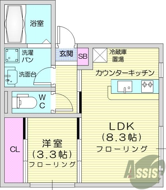 1LDK、システムキッチン、ネット無料、都市ガス、浴室乾燥機