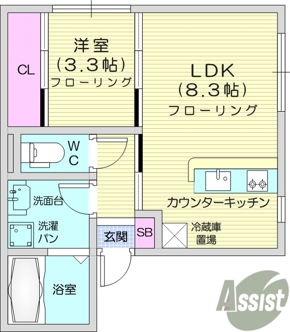 1LDK、システムキッチン、ネット無料、都市ガス、浴室乾燥機