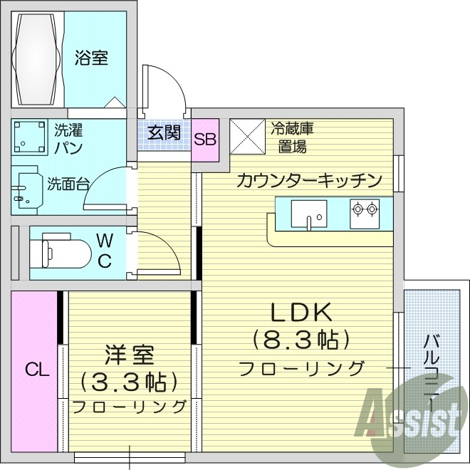 1LDK、システムキッチン、ネット無料、都市ガス、浴室乾燥機