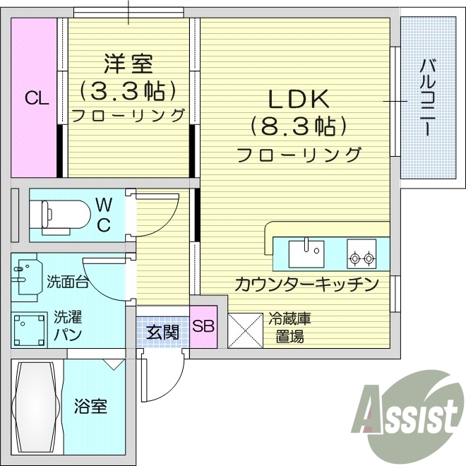 1LDK、システムキッチン、ネット無料、都市ガス、浴室乾燥機