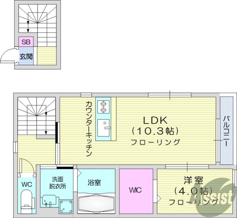 1LDK、2口コンロ、追い焚き、浴室乾燥機、ネット無料、給湯