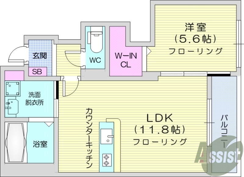 １LDK、システムキッチン、浴室乾燥機、独立洗面台