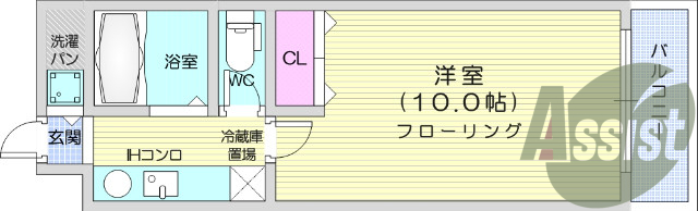 1K、家具家電付き、IHコンロ、インターネット無料