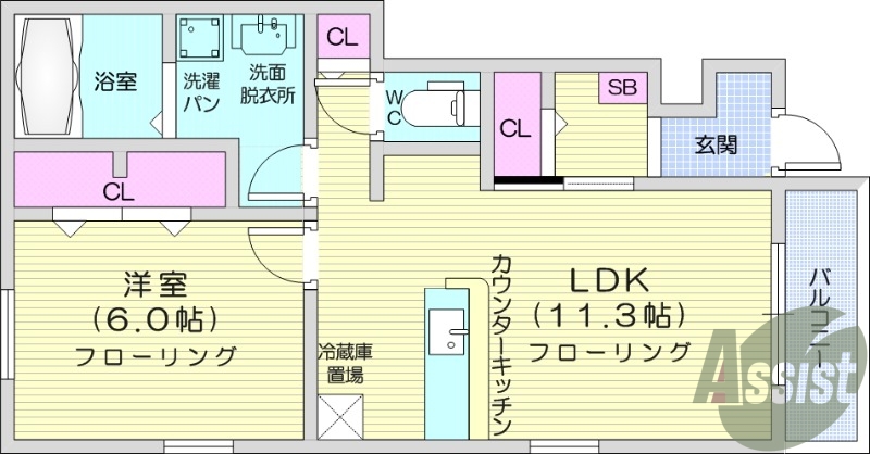 1LDK、浴室乾燥、エアコン2台、追い焚き、トランクルーム