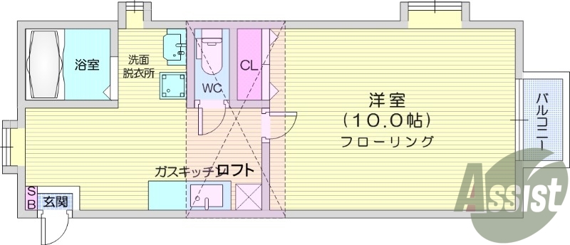 1*、ロフト、バルコニー、出窓、追い焚き、バストイレ別