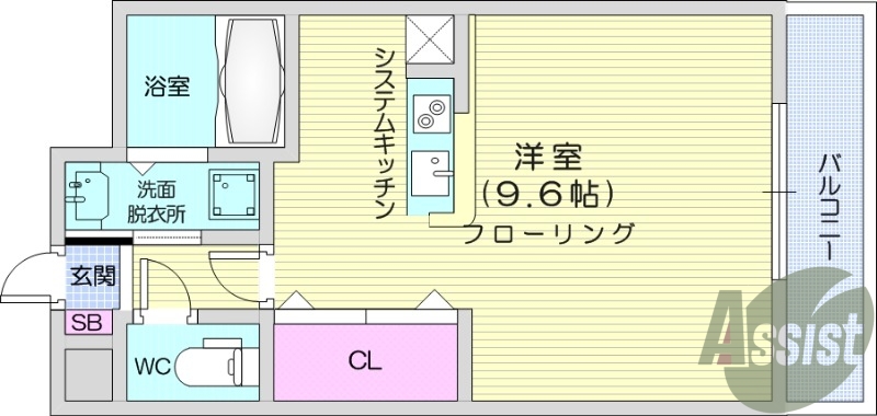 1R、バストイレ別、バルコニー、洗面所独立