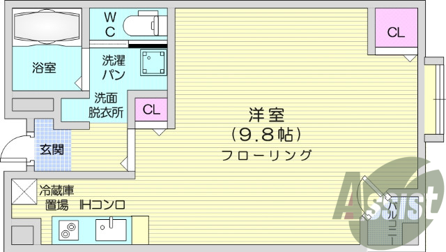 1Ｒ、IＨコンロ、都市ガス、モニタ付きインターホン、エアコン