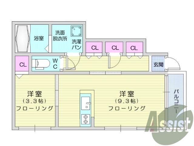 １LDK、モニター付きインターホン、浴室乾燥機付き