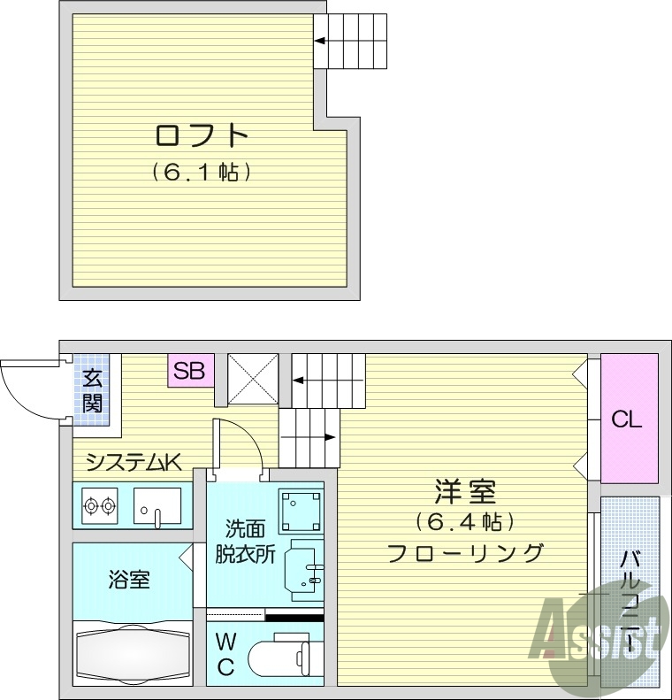 1K、デザイナーズ、ロフト、TV付インターホン。