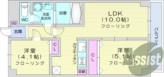 2ＬＤＫ、システムキッチン、オートロック、独立洗面