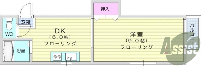 1ＤＫ，エアコン、室内洗濯機置場、クローゼット、トイレ浴室別