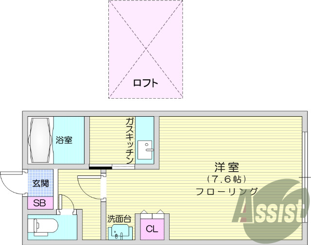 １K、独立洗面台、角部屋、風呂トイレ別、