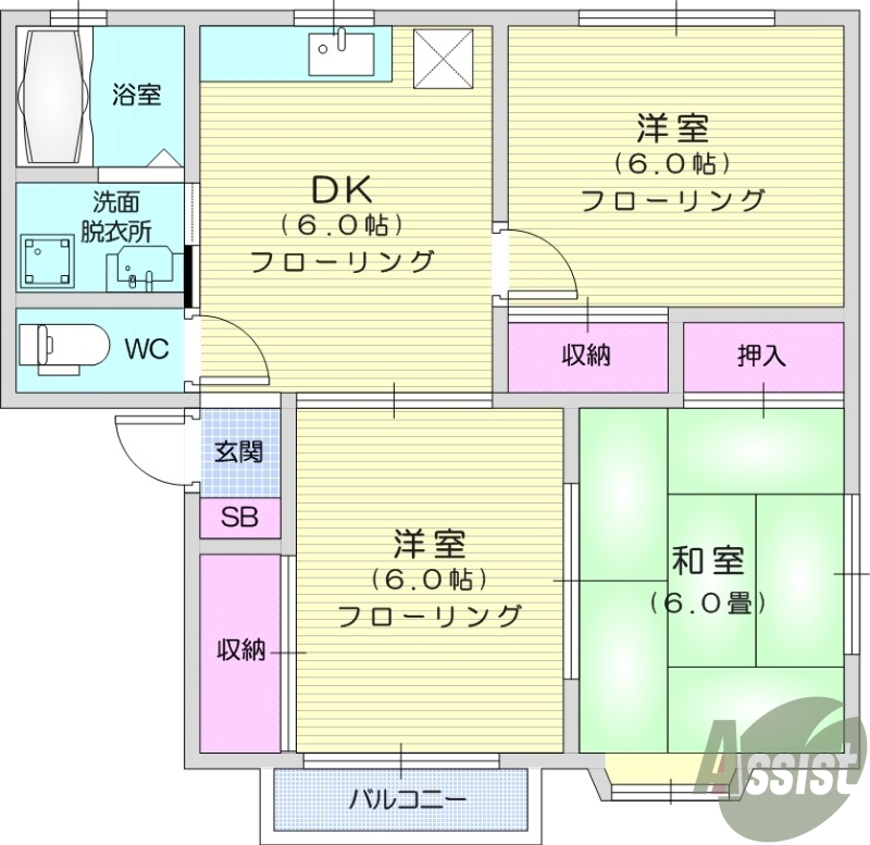 3DK、モニター付きインターホン、エアコン、下駄箱、物置