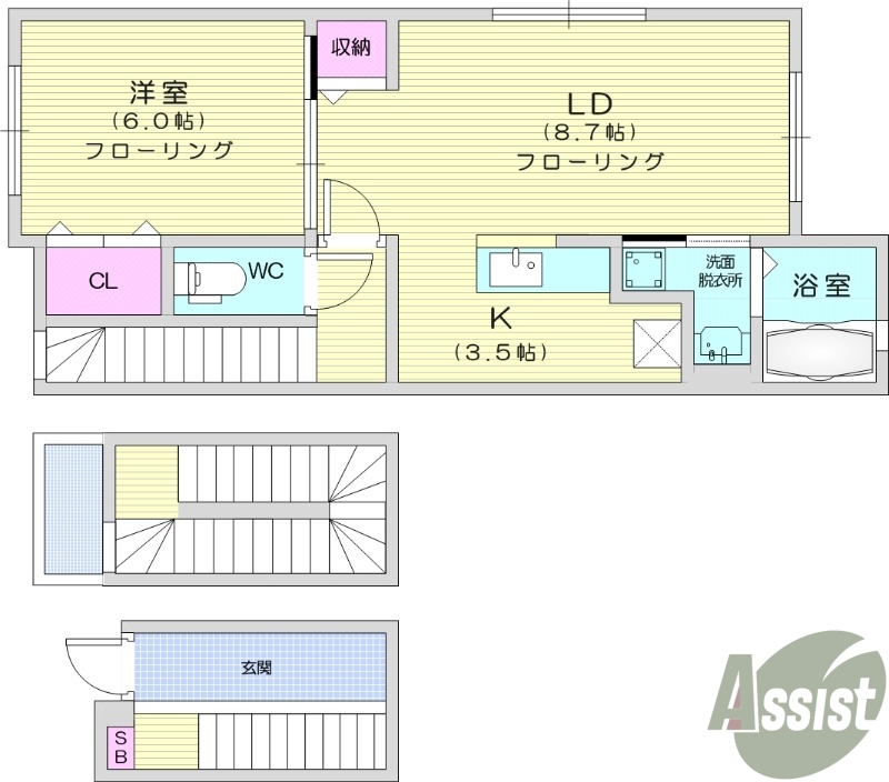 1K、追い焚き機能、浴室乾燥、エアコン、バルコニー