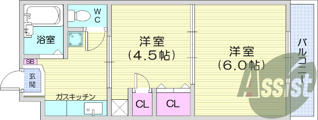 1LDK、エアコン、バストイレ別、バルコニー