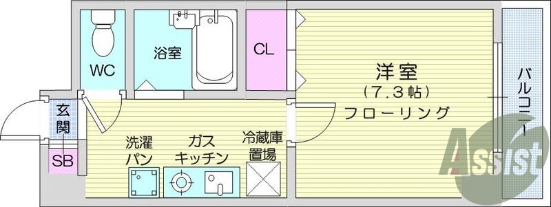 1K、南向き、プロパンガス、インターネット対応