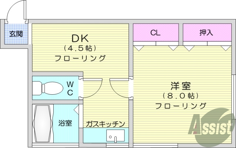 1DK、フローリング、エアコン、クローゼット