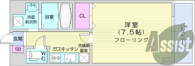 １K、バストイレ別、独立洗面台、エアコン